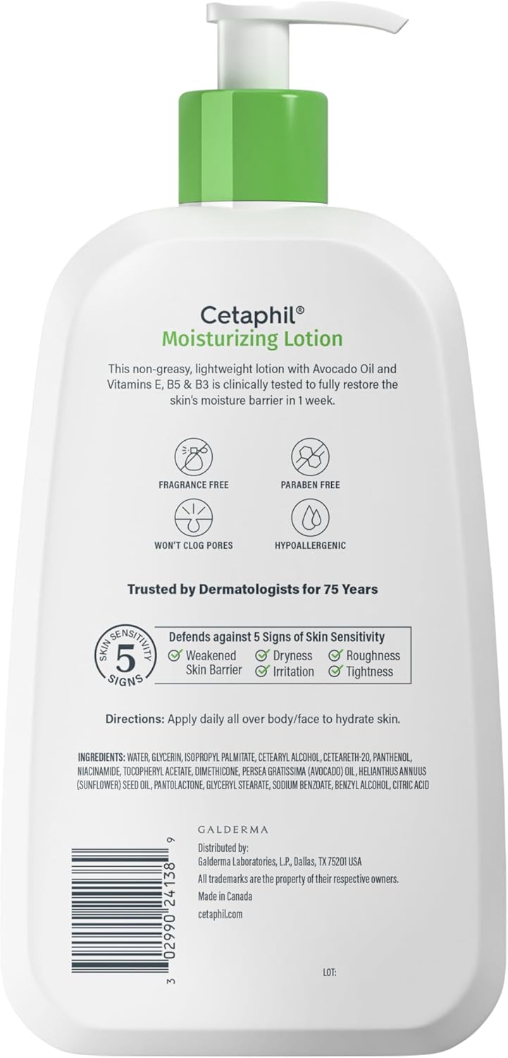 Cetaphil Face & Body Moisturizer, Hydrating Moisturizing Lotion for All Skin Types, Suitable for Sensitive Skin, NEW 20 oz, Fragrance Free, Hypoallergenic, Non-Comedogenic - Image 10