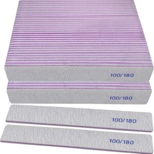 Nail Files (50 Pack), 100/180 Grit Emery Boards Nail File for Natural Nails and Acrylic Nails, Double Sided Emory Boards limas para unas acrilicas Profesional Fingernail Filer Reusable Manicure Gray