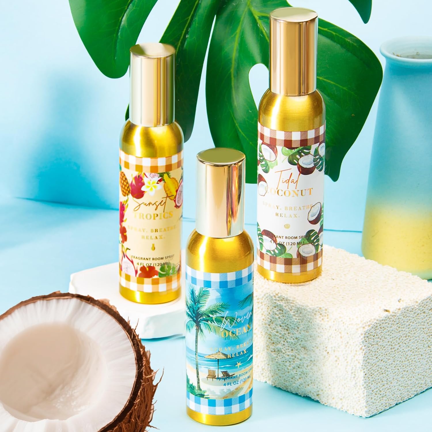 Room Spray, Tidal Coconut, Woven Ocean, Sunset Tropics, 3 Pack, Each 4 fl oz, Air Freshener for Home, Long-Lasting Odor Eliminator for Bathroom and Office - Image 6