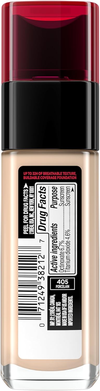 L'Oreal Paris Makeup Infallible Up to 32 Hour Fresh Wear Lightweight Foundation, 405 Porcelain, 1 Fl Oz, Packaging May Vary - Image 9